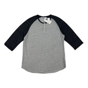 New  Alternative Men Grey Henley Pullover Crew Neck 3/4 Sleeve Sweatshirt US XXL